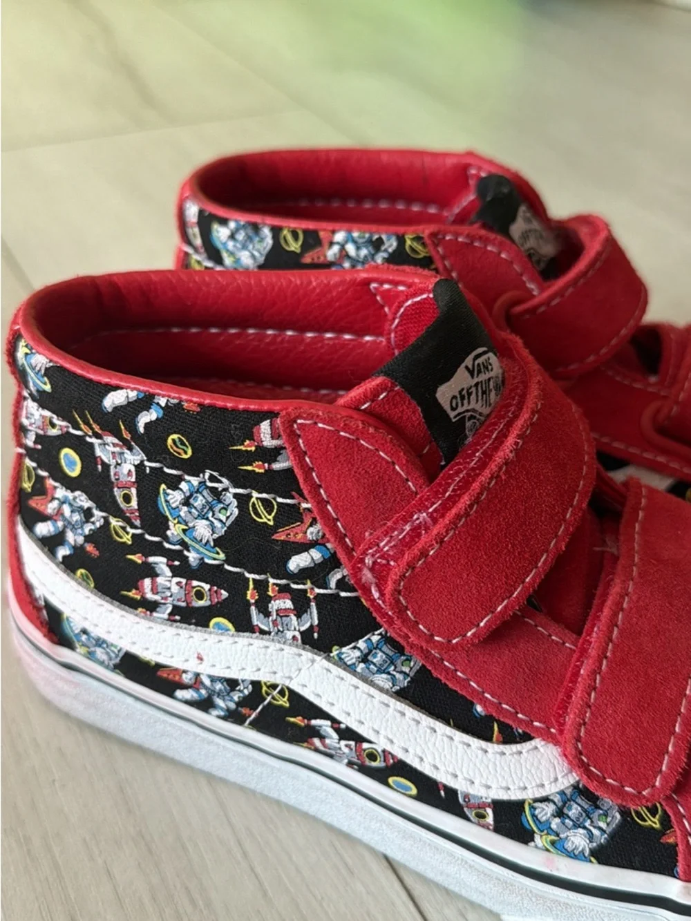 Vans Kids Red Suede & Patterned Canvas Velcro Sneakers 1.5